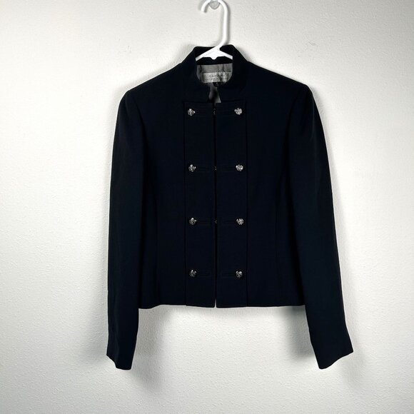 Tahari Blazer Jacket Size 4 Black Polyester Button Detail Career Office Military - Picture 1 of 14